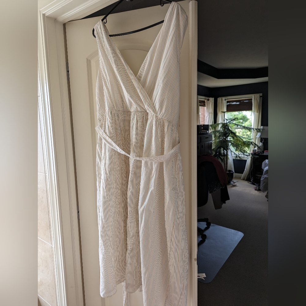 Dreamy White with Metallic Thread Lined V-Neck Goddess Dress from Modcloth 2x,